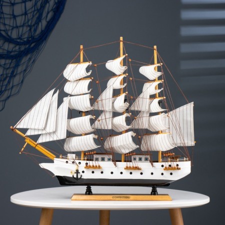 Souvenir ship large "Denmark", white sides, white sails with stripes, 65x65x10 cm-7