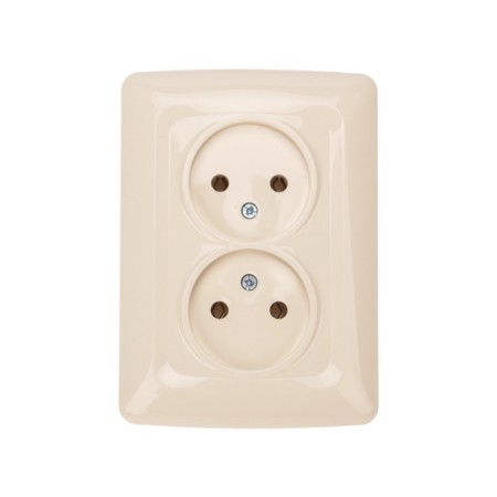 Double socket Kranz ceramics, without grounding, hidden installation, 10a, beige KR-78-0249