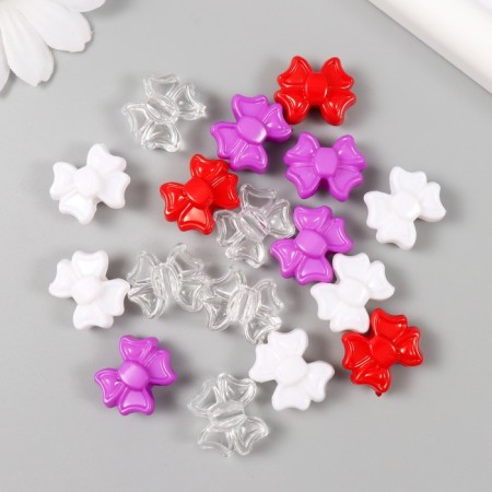 Plastic beads "Bows. Red, purple, white and transparent" set of 20 g 1.9x1.6x0.9 cm