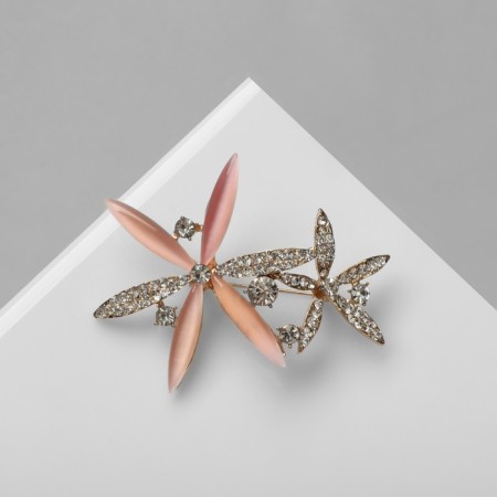 Brooch "needle flowers", white-pink color in gold-1