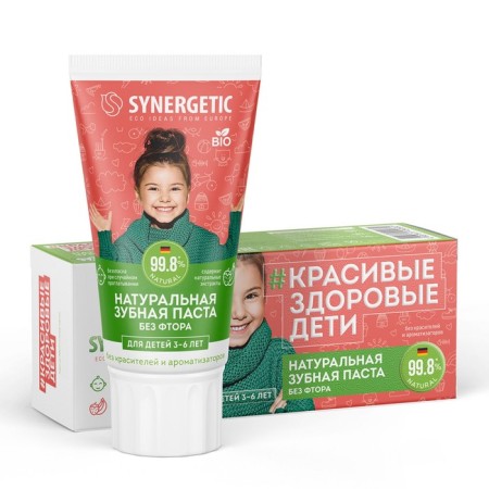 Synergetic children's paste, strawberry and banana, from 3 to 6 years red, 50 g