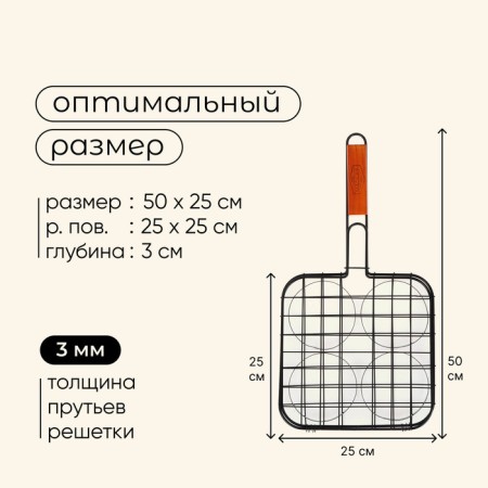 Решётка гриль для бургеров maclay, 25x25 см, нержавеющая сталь, для мангала-2