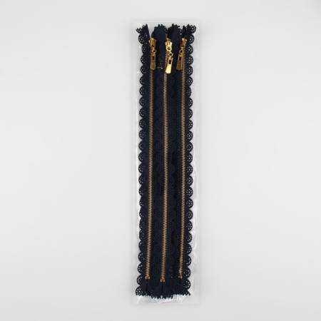 Metal zipper, No. 3, non-proceeding, automatic lock, 30 cm, dark blue/gold color-3