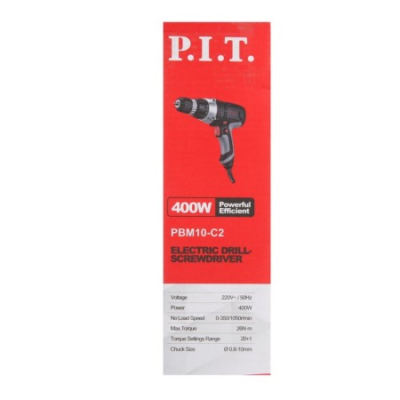 Drill Black Overput P.I.T. PBM10-C2, 400 W, 350/1050 rpm, 2 speeds, BZP 10 mm-7