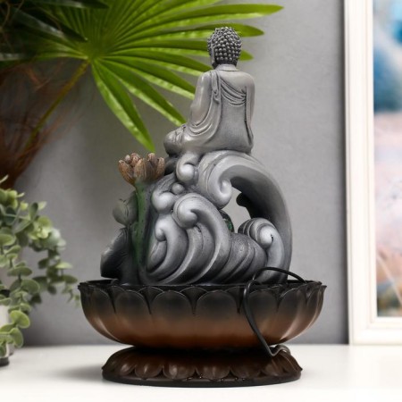 The desktop fountain from the network, the backlight "Gray Buddha on the Wave" 34x23x23 cm-3