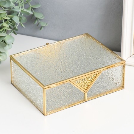Casket Glass with a metal frame "Openwork insert. Drops" 18.5x14x6.5 cm-3