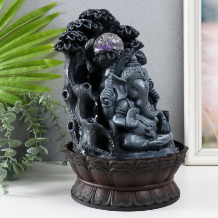 Ganesh desktop fountain "Ganesha sits under a tree" gray 20.5x20x30 cm-1