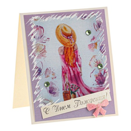 Postcard "Happy Birthday!" Handmade, hat, 8 x 9 cm-3