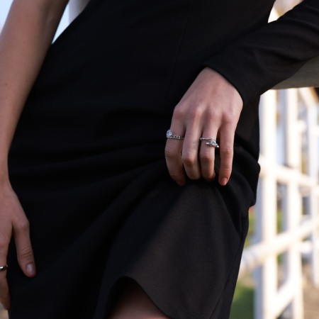 Ring "Fantasy" heart, drops, white color in silver, dimensionless-5