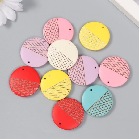 Decor for creativity wood "Circle with golden net" MIX 3x3x0.5 cm