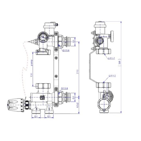 STI E008-3, 1 "Pump mixing node, l = 210/130 mm, with a thermogol, without a pump-1