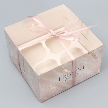 Capcake box, confectionery packaging, 4 Nyud cells, 16 x 16 x 10 cm-2