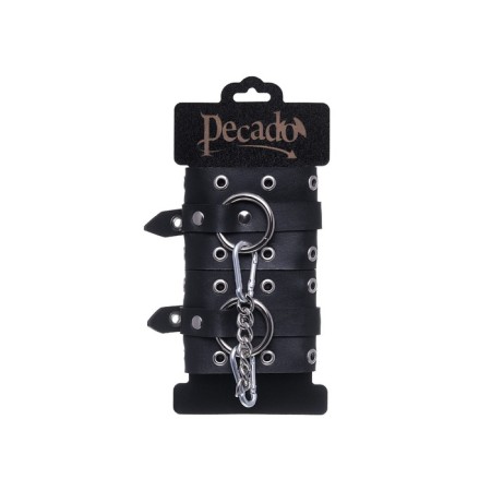 Single -layer handcuffs with Pecado BDSM eyelets, genuine leather, black-5