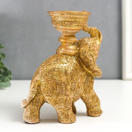 Souvenir Polystone SPREASE "Elephant with rocky drawings" golden 16x7.5x13 cm-3