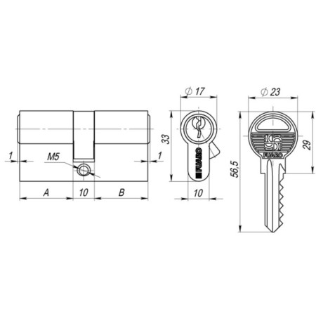 The cylinder mechanism Fuaro 100 Za 80 (30x10x40) CP, 5 keys, color chromium-1