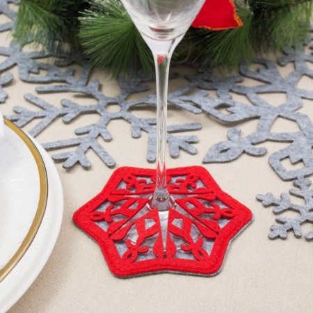 Snowflake shaft stand for the glass, 8.5 cm, red color-2