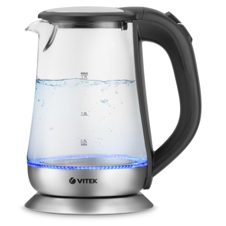 Electric kettle Vitek VT-7036, glass, 1.7 l, 2200 watts, black-silver