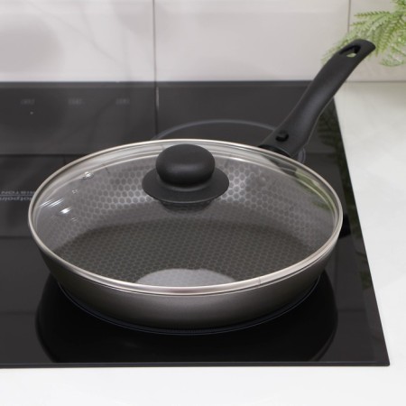 Pan -Discovery, d = 24 cm, glass cover, removable handle, anti -stick coating, gray color-6