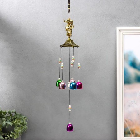 Wind Music Metal "Three Gold Elephants" 6 bells 55x8x8 cm