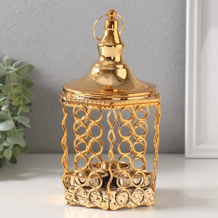 Summary metal for 3 candles "circles" gold d = 3.5 cm 12x12x21.5 cm-2