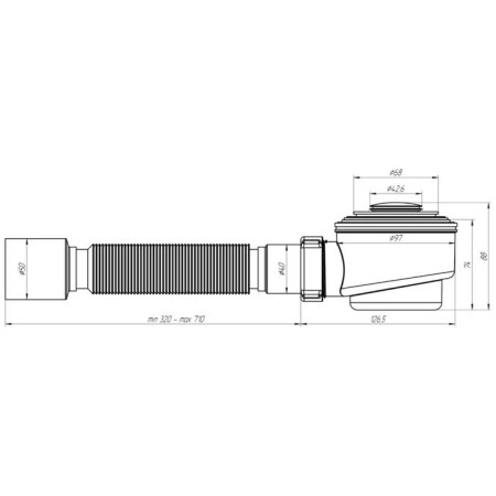 Siphon for shower pallet "Any Plast" E415CLS, 1 1/2 "x50/60, flexible pipe 40/50" Click-Clak "-2