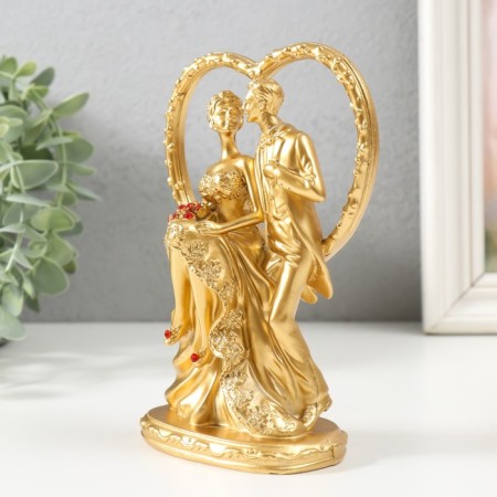 Souvenir Polystone "The Bride and Bride at the Heart" Gold 9.5x5.3x16 cm-3