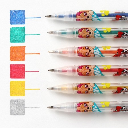 A set of gel pens with sparkles, 6 colors, puppy patrol-1
