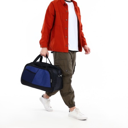 Road bag on lightning, 2 outer pockets, long belt, black/blue color-6