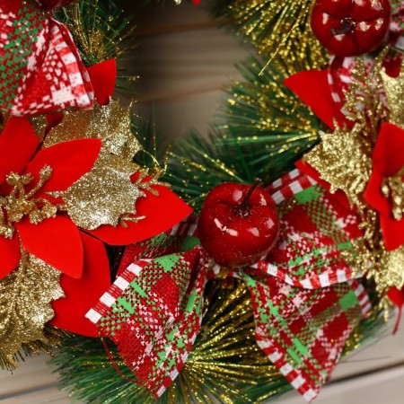 New Year's Wreath D-30 cm "Bright fairy tale" bows flowers apples-1