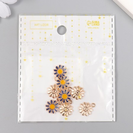Decor for creativity Metal, enamel "Field flower" Blue with gold 1.5x1.1 cm-4