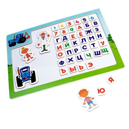 Wooden toy "Blue Tractor" Magnetic board "Teach alphabet"-1