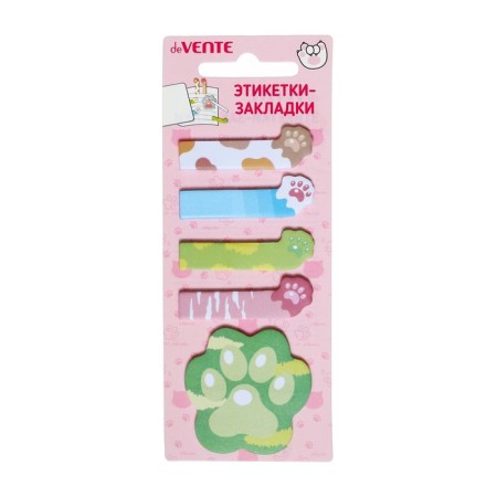 Bookmarks with adhesive edge 15 x 48 mm/45 x 45mm, 5 colors of 20 sheets, paper, Devente Cat PAWS-4
