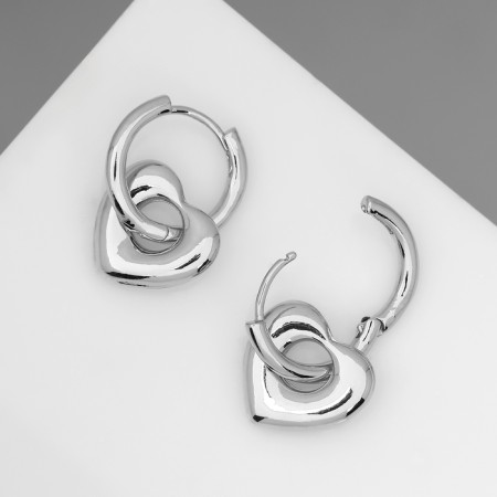 Earrings Metal "Heart" rhythm, silver color-2