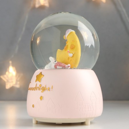 Souvenir polystone water ball light, music "dog sleeps in a month" 13x8x8 cm-3