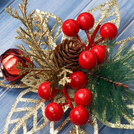 Christmas tree decoration "Festive flowers" (set 2 pcs) berries, 12 cm, gold-2