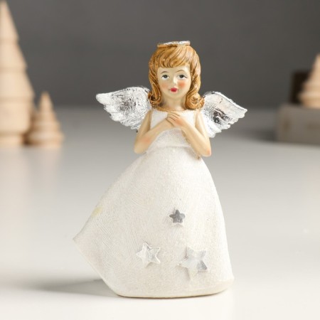Souvenir Polystone "Girl-Angel in white with stars" brushes, silver mix 7.5x4x11 cm-1