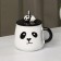 Ceramic mug with a lid and spoon "Panda", 450 ml, white and black color