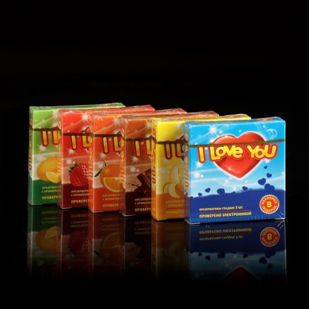 Condoms I Love You, with the aroma of fruit, 3 pcs.