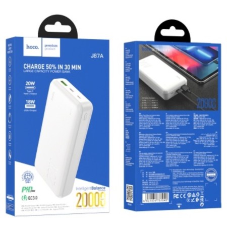 External battery Hoco J87A, 20,000 mAh, 1 USB, 1 Type-C, 3 A, display, white-4