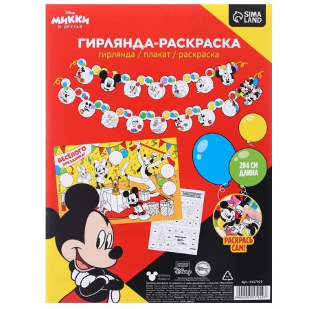 Girland on groves with a poster "Happy Birthday", length 284 cm, Mickey Mouse-4