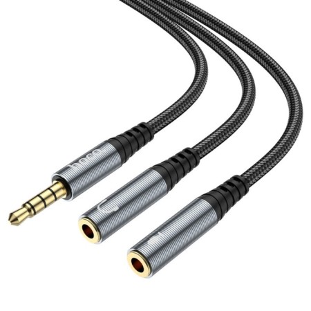 Hoco UPA21, Jack 3.5 mm (M) cable - 2 * jack 3.5 mm (F), 0.25 m, nylon, gray-4