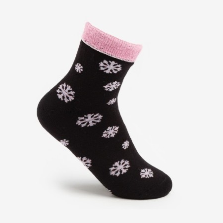 Women's socks "Snowflakes", black color, size 23-25