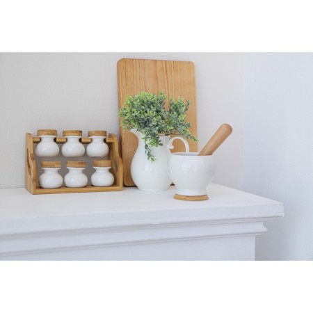 Porcelain mortar for spices with a pestle on the bamboo stand Bellatenero, 380 ml, white color-7