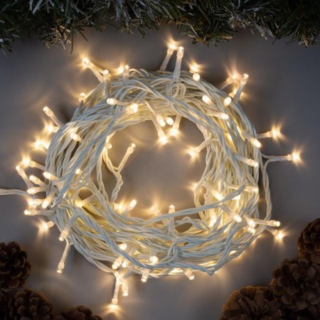 Garland “thread” 10 m, IP44, white thread, 100 LED, glow warm white, 8 modes, 220 V
