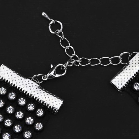 Choker "Power" with rhinestones, white color in black, l = 32cm-2