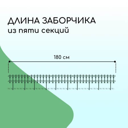 Decorative fence, 25 × 180 cm, 5 sections, plastic, green, "classics"-1