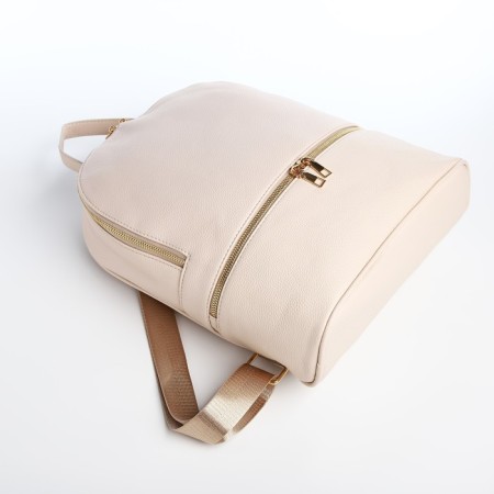 Women's backpack made of artificial leather with lightning, 2 pockets, beige color-3