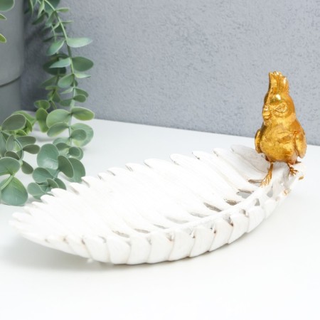 Souvenir Polystone stand "Golden parrot with a crest on a white sheet" 11x24.5x11 cm-1