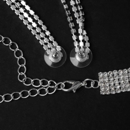 Set 2 objects: earrings, necklace "ice" path, white color in silver, 30 cm-1