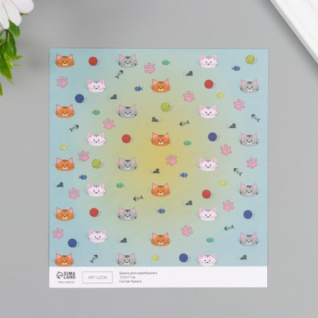 Scrapbooking paper bilateral "cats" density 180 grams set 10 pcs 15.5x17 cm-2